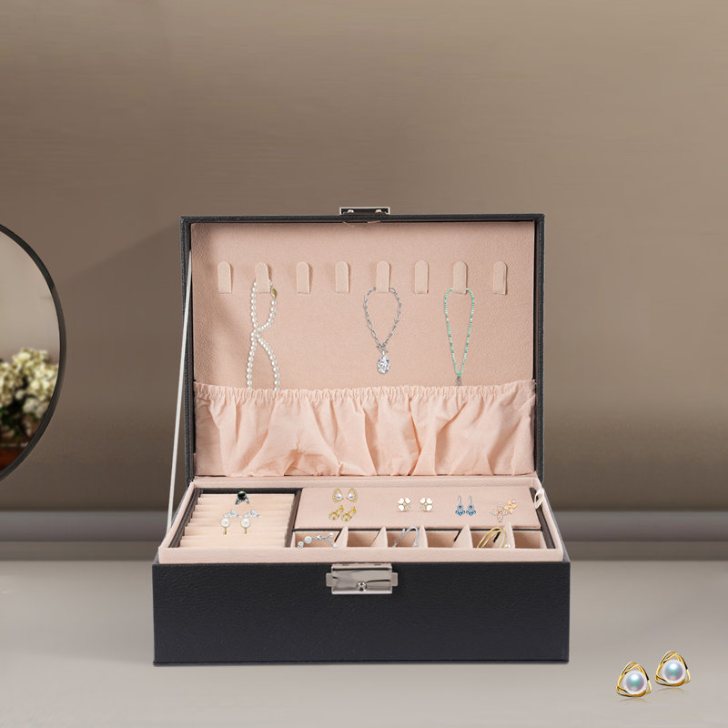 Latitude Run® Jewelry Box Double Layer Storage Velvet Cosmetics
